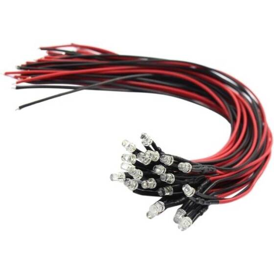 12-18V 3mm Beyaz LED 20cm Kablolu - 1