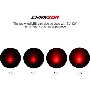 12-18V 5mm Şeffaf Kırmızı LED 20cm Kablolu - 4