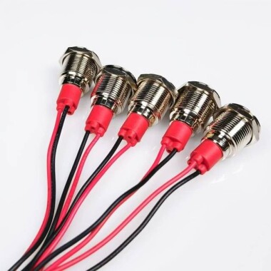 12mm 10-24V Beyaz LED Metal Sinyal Lambası 15cm Kablolu - Metal İndicator Light - 4
