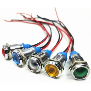 12mm 220V Beyaz LED Metal Sinyal Lambası 15cm Kablolu - Metal İndicator Light - 3