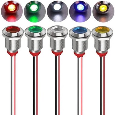 12mm 220V Sarı LED Metal Sinyal Lambası 15cm Kablolu - Metal İndicator Light - 1