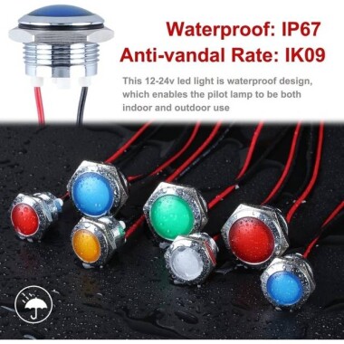 14mm 220V Mavi LED Metal Sinyal Lambası 15cm Kablolu - Metal İndicator Light - 5