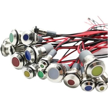 14mm 3-9V Mavi LED Metal Sinyal Lambası 15cm Kablolu - Metal İndicator Light - 1