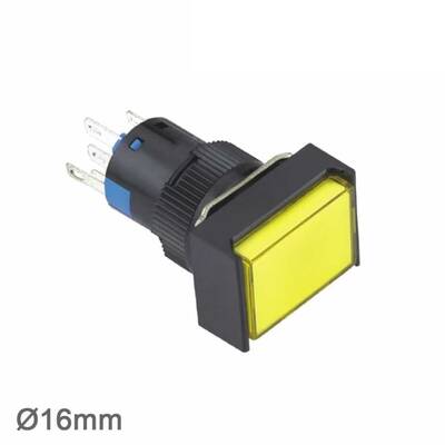 16mm Yaylı Buton Yeşil 1NO/1NC Dikdörtgen - 1