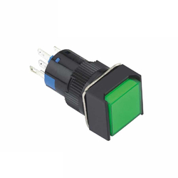 16mm Yaylı Buton Yeşil 1NO/1NC Kare - 1