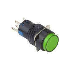 16mm Yaylı Buton Yeşil 1NO/1NC Yuvarlak - 1
