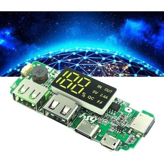 18650 5V 2.4A Lityum Pil Dijital Ekran Şarj Modülü Çift Usb Çıkış BAndı Ekran Güçlendirici Modülü - 3