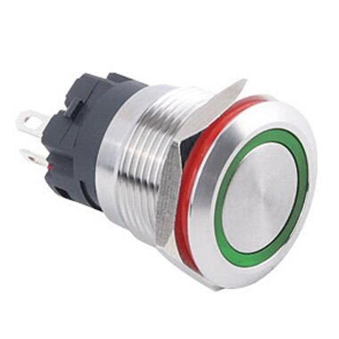 19A-P1-E 19mm Düz Yaylı Işıklı Metal Buton - Yeşil - WDELE