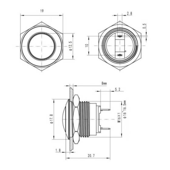 19G-Q1 19mm Bombeli Yaylı Metal Buton - 3