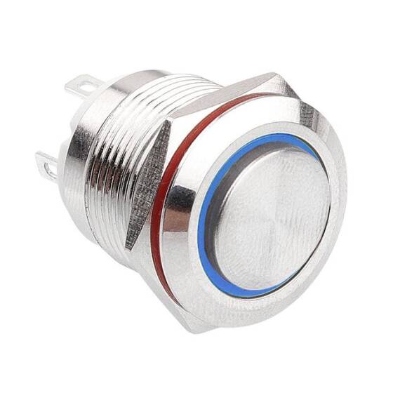 19H-G1-E 19mm Çıkık Yaylı Işıklı Metal Buton - Mavi - 1