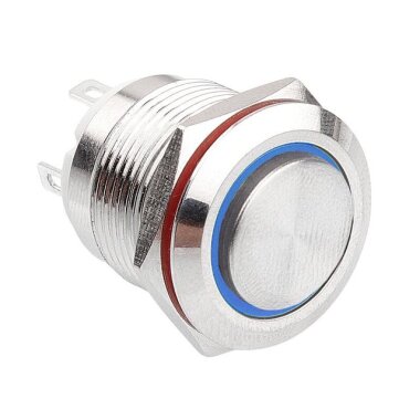 19H-G1-E 19mm Çıkık Yaylı Işıklı Metal Buton - Mavi - WDELE