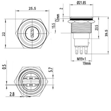 19Y-P1 19mm Anahtarlı Mandal Buton 1NO+1NC - 2