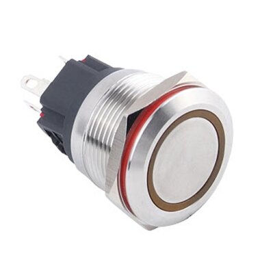 22B-P1-E 22mm Düz Yaylı Işıklı Metal Buton - Sarı - WDELE