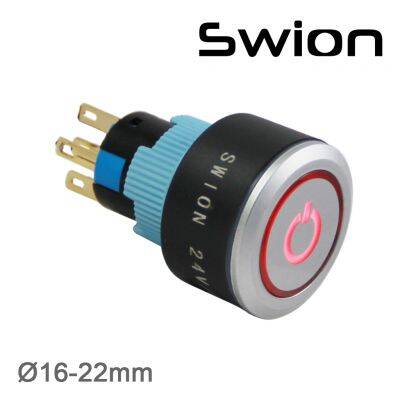 22mm Kalıcı Buton / Anahtar Power Logolu Sarı 1NO/1NC - 1