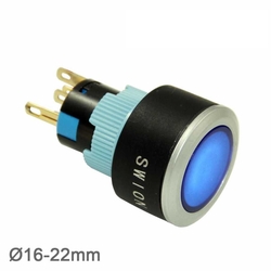 22mm Mavi Işıklı Yaylı Buton 1NO/1NC - 1