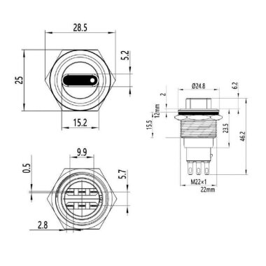 22X-P1 22mm Anahtarlı Mandal Buton 1NO+1NC - 2