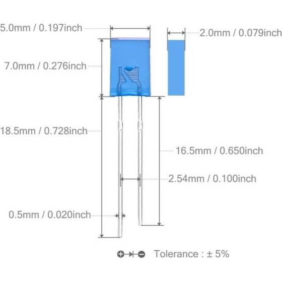 2V 20mA 257 Şeffaf Pure Yeşil Dikdörtgen Led 28mm Bacak Uzunluğu - 3