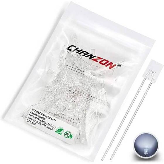 2V 20mA 257 Şeffaf Turuncu Dikdörtgen Led 18mm Bacak Uzunluğu - 1