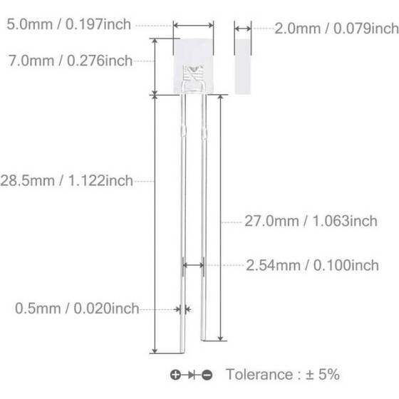 2V 20mA 257 Şeffaf Turuncu Dikdörtgen Led 18mm Bacak Uzunluğu - 3
