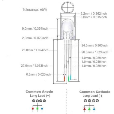 2V 20mA 8mm Şeffaf Mavi Led 28mm Bacaklı - 4