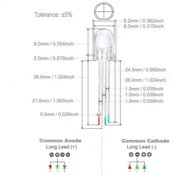 2V 20mA 8mm Şeffaf Mavi Led 28mm Bacaklı - 4