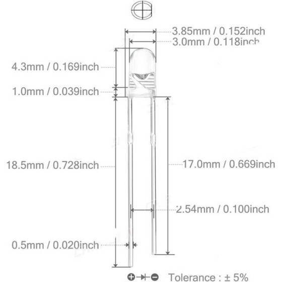 3V 20mA 2mm Beyaz Emzik Led 28mm Bacak Uzunluğu - 2