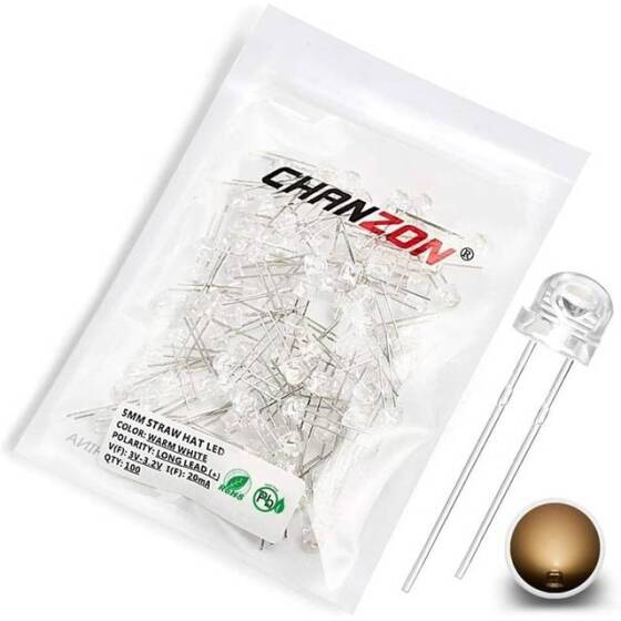 3V 20mA 5mm Beyaz Mantar Led 18mm Bacak Uzunluğu - 1