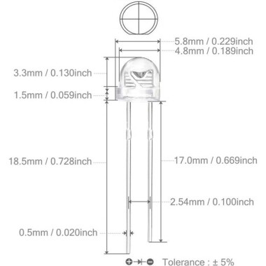 3V 20mA 5mm Beyaz Mantar Led 18mm Bacak Uzunluğu - 3
