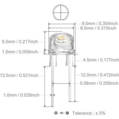3V 20mA 8mm Şeffaf Yeşil Led 18mm Bacaklı - 3