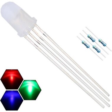 3V 20mA Geniş Açılı 5mm RGB Led 4 Pin CA 28mm Bacak Uzunluğu - 1