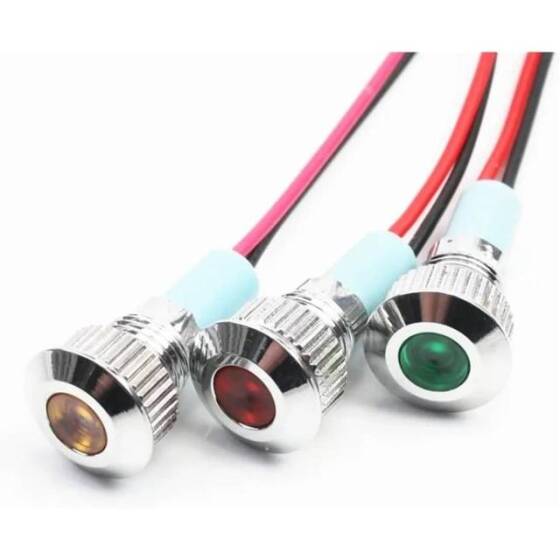 8mm 10-24V Kırmızı LED Metal Sinyal Lambası - Metal İndicator Light - 2