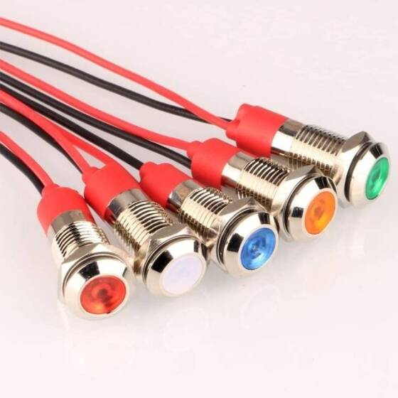 8mm 3-9V Kırmızı LED Metal Sinyal Lambası - Metal İndicator Light - 1