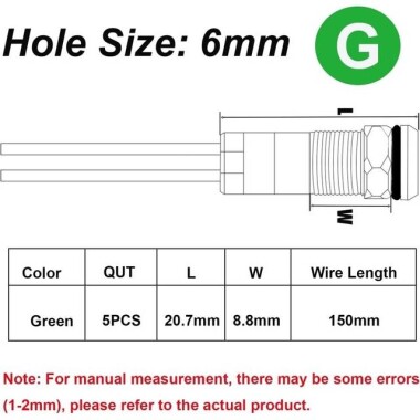 AD22C-6 6mm 24V Yeşil LED Metal Sinyal Lambası - Metal İndicator Light - 2