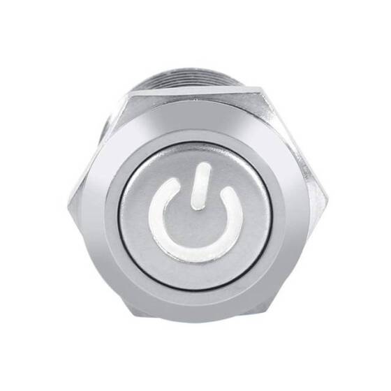 Çıkık Kafa 12mm 110-220V Su Geçirmez Anlık Kendinden Sıfırlamalı Metal Push Buton Beyaz Ledli Soket Dahil - 2