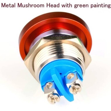 Çıkık Kafa 12mm 110-220V Su Geçirmez Anlık Kendinden Sıfırlamalı Metal Push Buton Kırmızı Ledli Soket Dahil - 2