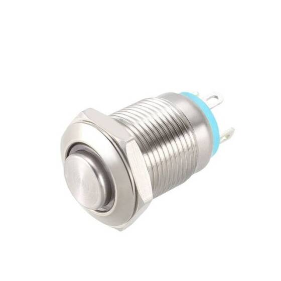 Çıkık Kafa 12mm 110-220V Su Geçirmez Anlık Kendinden Sıfırlamalı Metal Push Buton Mavi Ledli Soket Dahil - 1