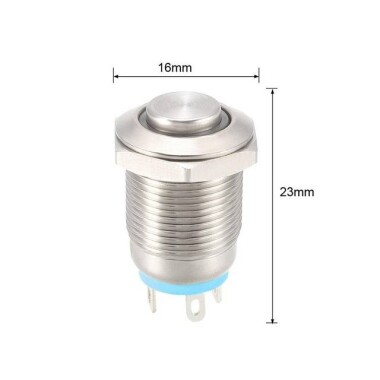 Çıkık Kafa 12mm 110-220V Su Geçirmez Anlık Kendinden Sıfırlamalı Metal Push Buton Mavi Ledli Soket Dahil - 3