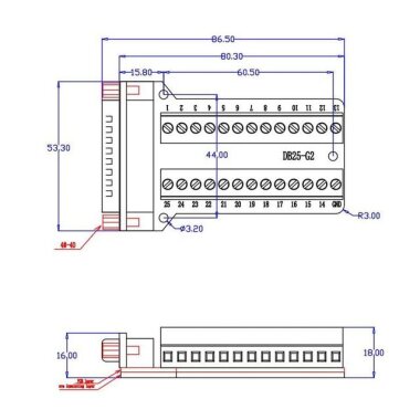 D-Sub DB25-G2 25 Pin Erkek Terminal Block Adaptörü - 4