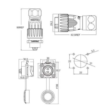 DH-20-J02SX-03-401 2 Pin Su Geçirmez Konnektör - Dişi - 2