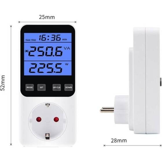 Dijital LCD Güç Ölçer Soket Güç Analizörü BR Fişli 230V 10A 2300W Pilli - 2