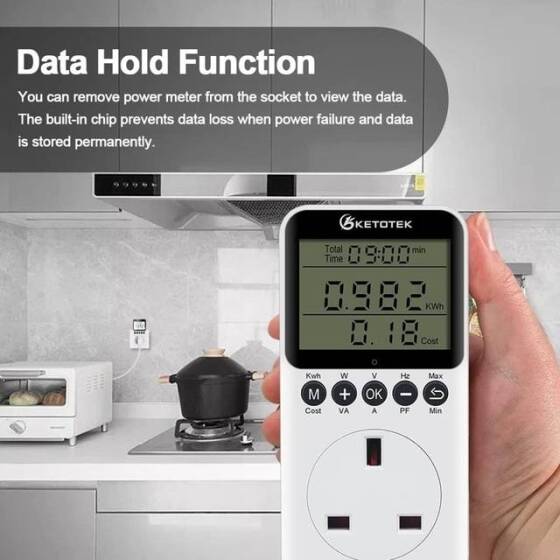 Dijital LCD Güç Ölçer Soket Güç Analizörü UK Fişli 230V 13A 2900W Pilli - 3