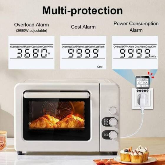 Dijital LCD Güç Ölçer Soket Güç Analizörü UK Fişli 230V 13A 2900W Pilli - 5