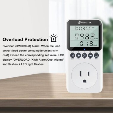 Dijital LCD Güç Ölçer Soket Güç Analizörü US Fişli 120V 15A 1800W Pilli - 5