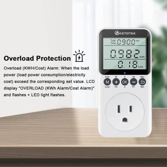 Dijital LCD Güç Ölçer Soket Güç Analizörü US Fişli 120V 15A 1800W Pilli - 5