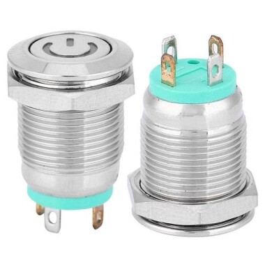 Düz Kafa 12mm 12-24V Su Geçirmez Kendinden Kilitli Metal Push Buton Yeşil Ledli - 4