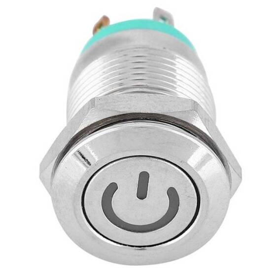 Düz Kafa 12mm 12-24V Su Geçirmez Kendinden Kilitli Metal Push Buton Yeşil Ledli - 5