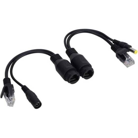 1 Pair Black 12V NonstAndard POE Waterproof Splitter Adapter Cable RJ45 DC5.5x2.1 - 3