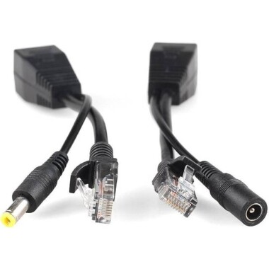 1 Pair Black 12V RJ45 Injector POE Splitter Adapter Cable DC5.5x2.1 - 3