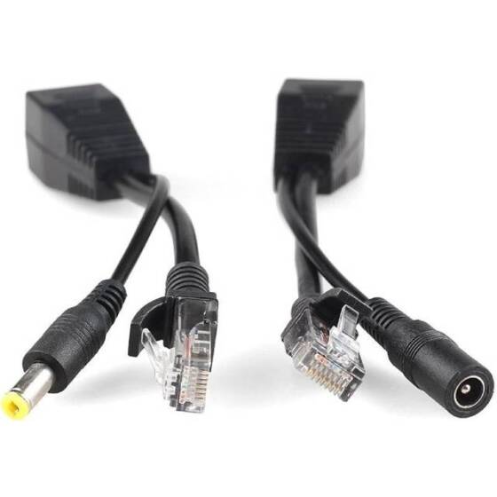 1 Pair Black 12V RJ45 Injector POE Splitter Adapter Cable DC5.5x2.1 - 3
