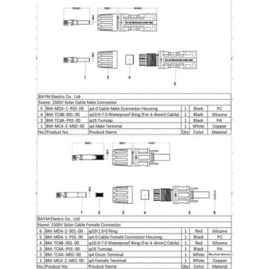 1 Pair MC4 50A 1500V Male And Female PV Connector Plugs - 5